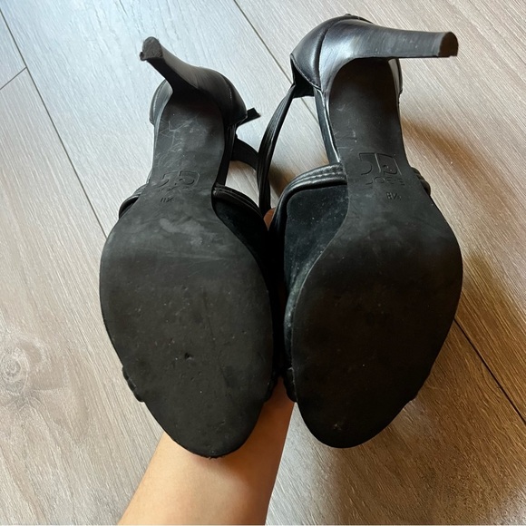 Joe's Jeans Black Peep Toe Heels Size 8.5 Leather & Suede Back Tassel Zipper - Picture 7 of 13